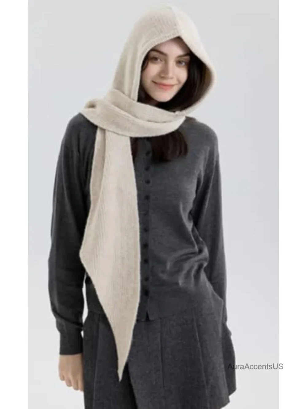 Women's 3 in 1 Balaclava Hood Hat Scarf Knitted Beanie Winter Set